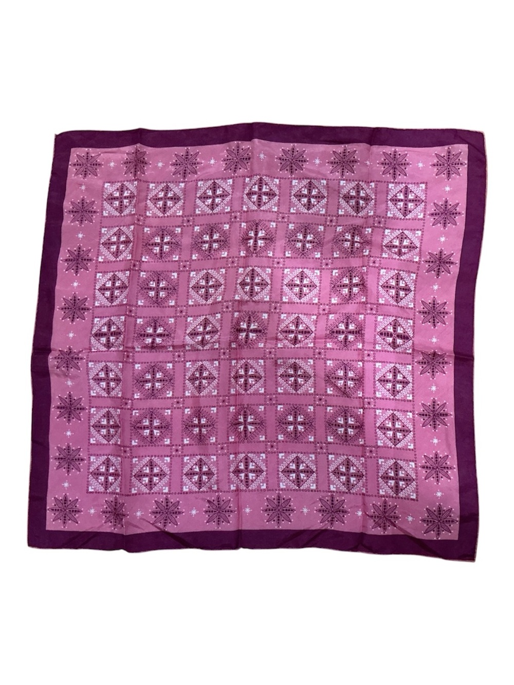 Vtg silk scarf Japan Baar & Beards hand rolled purple pink floral geometric